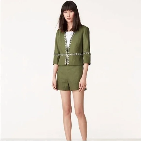 NWT Tory Burch embellished cropped jacket olive